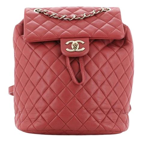 CHANEL Lambskin Quilted Small Urban Spirit Backpack Red 